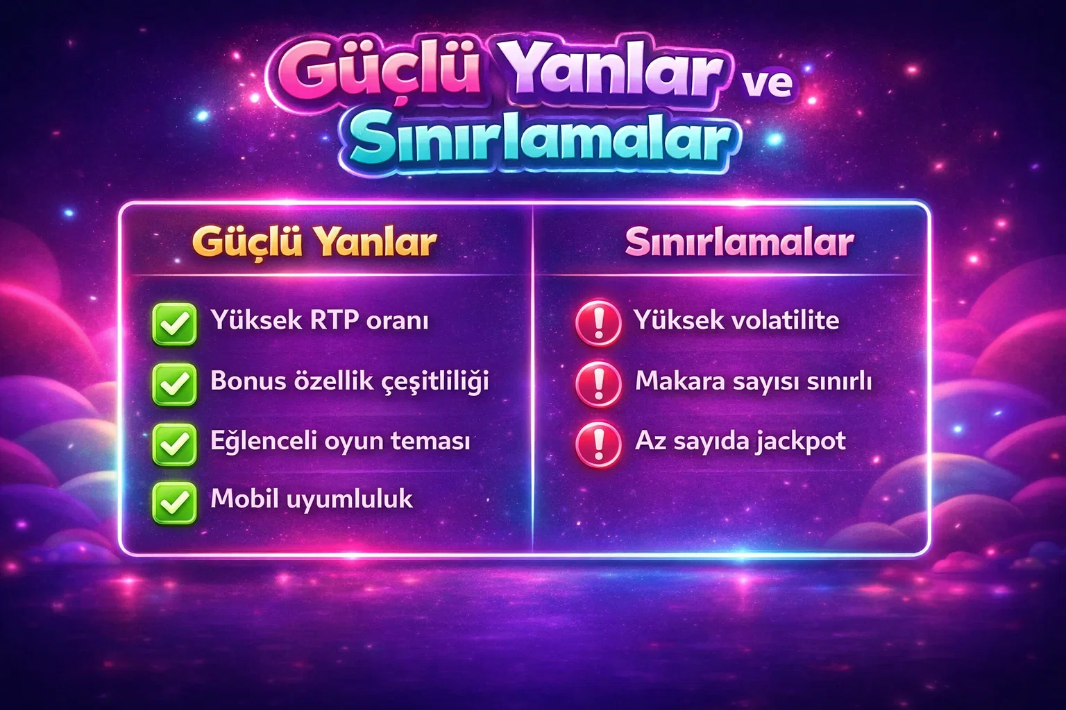 Sugar Rush guclu yanlar ve sinirlamalar karsilastirma