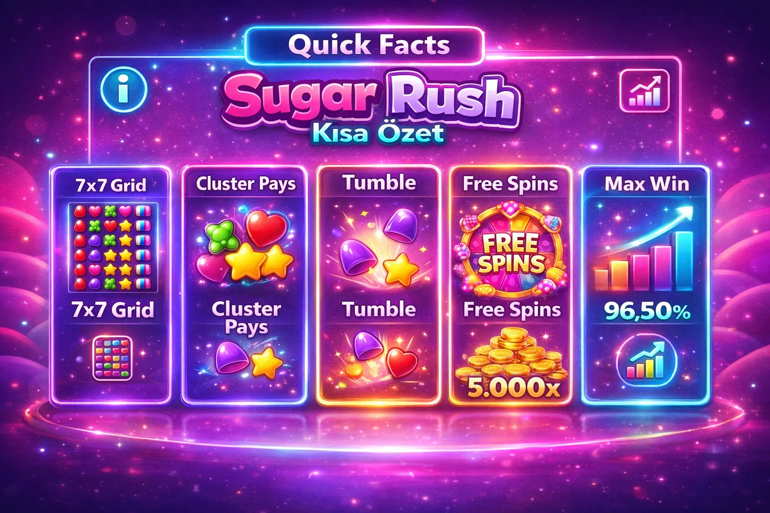 Sugar Rush kisa ozet ve temel veriler infografik